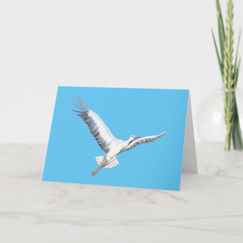 White stork flying   card