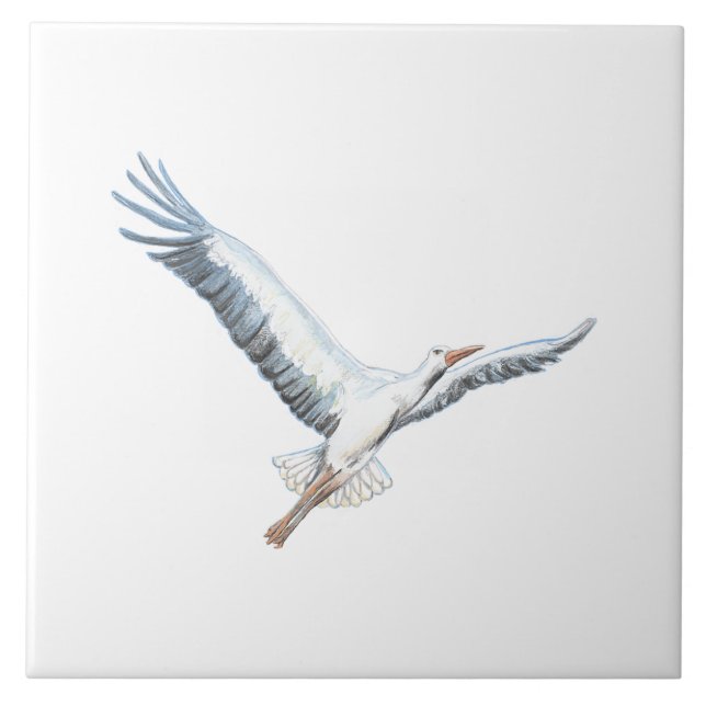 White stork flying  ceramic tile (Front)