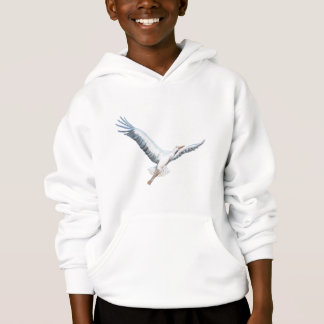 White stork flying hoodie