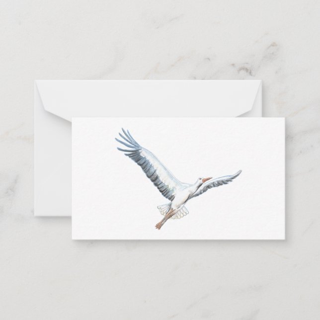 White stork flying note card (Front)