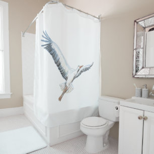 White stork flying shower curtain