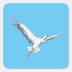 White stork flying square sticker