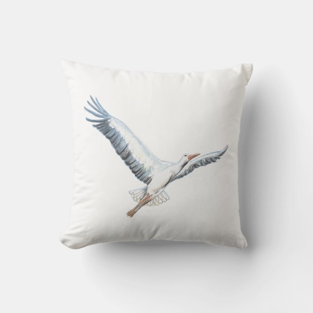 White stork flying   throw pillow (Front)