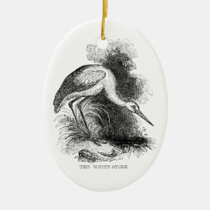White Stork Vintage Bird Wildlife Drawing Ceramic Ornament