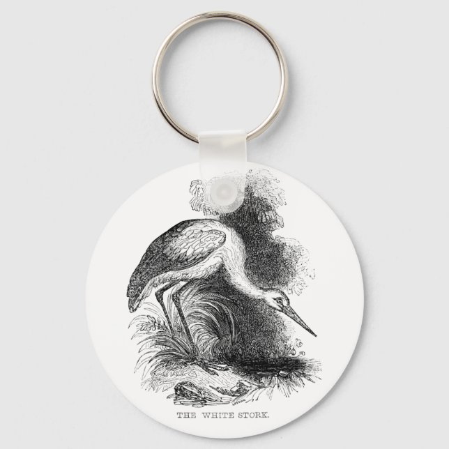 White Stork Vintage Bird Wildlife Drawing Keychain (Front)