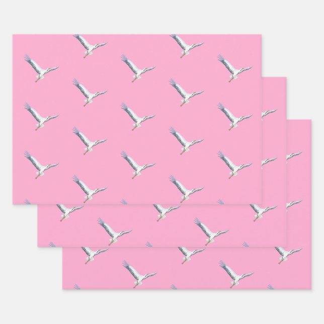 White storks flying  wrapping paper sheets (Set)