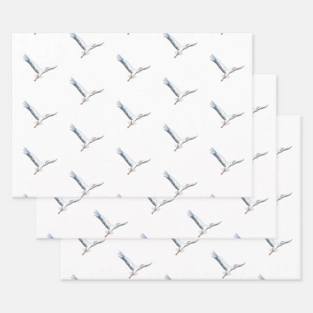 White storks flying   wrapping paper sheets (Set)