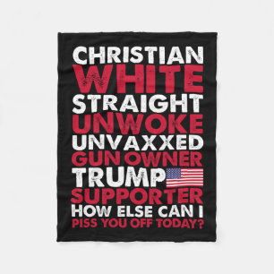 White Straight Unwoke Unvaxxed Trump Supporter Usa Fleece Blanket