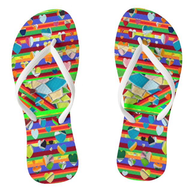 White Strap Hearts -Mosaic Flip Flops (Footbed)