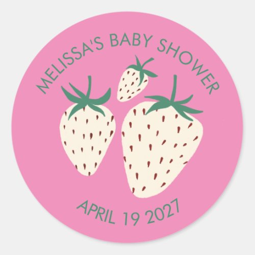 White Strawberry Cute Pineberry BABY SHOWER Custom Classic Round Sticker