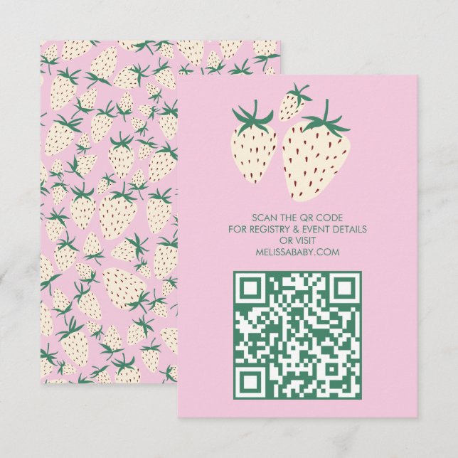 White Strawberry Cute Pineberry BABY SHOWER QRcode Enclosure Card (Front/Back)