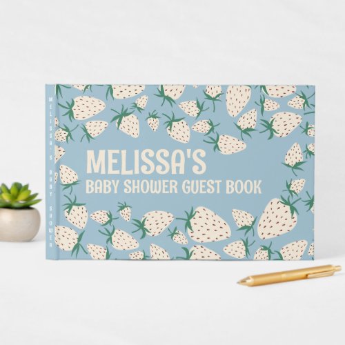 White Strawberry Cute Pineberry CUSTOM BABY SHOWER Guest Book