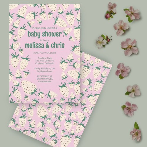 White Strawberry Cute Pineberry CUSTOM BABY SHOWER Invitation