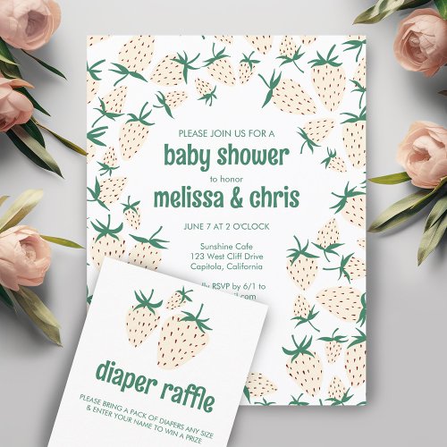 White Strawberry Cute Pineberry CUSTOM BABY SHOWER Invitation