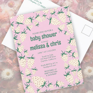 White Strawberry Cute Pineberry CUSTOM BABY SHOWER Invitation Postcard