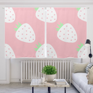 white strawberry pastel pink fruit print blackout curtains