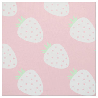 white strawberry pastel pink fruit print fabric