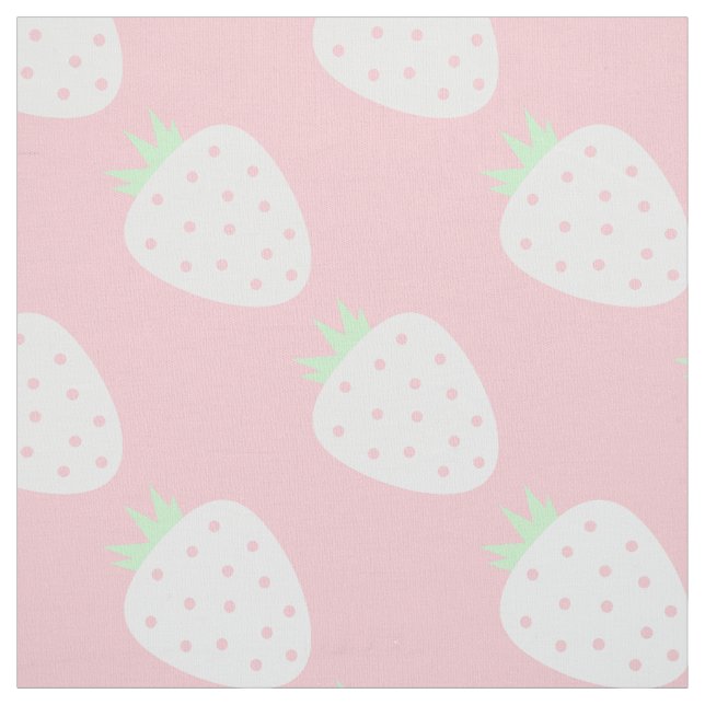 white strawberry pastel pink fruit print fabric (Swatch)