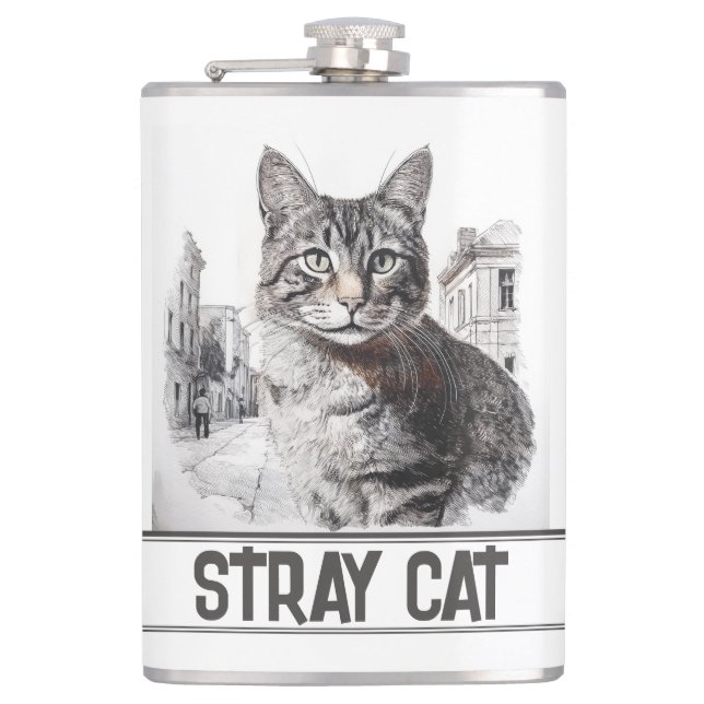 White Stray Cat Flask (Front)