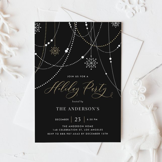 White String Lights Black Holiday Party  Invitation (Creator Uploaded)
