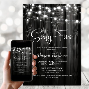 White String Lights Black Wood 65th Birthday Invitation