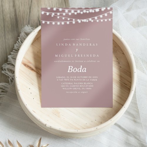 White String Lights Blush Boda Spanish Wedding Invitation