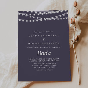 White String Lights Boda Spanish Wedding Invitation