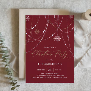 White String Lights Burgundy Christmas Party Invitation