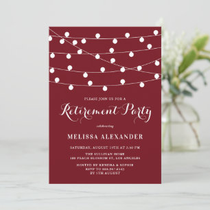 White String Lights Burgundy Retirement Party Invitation