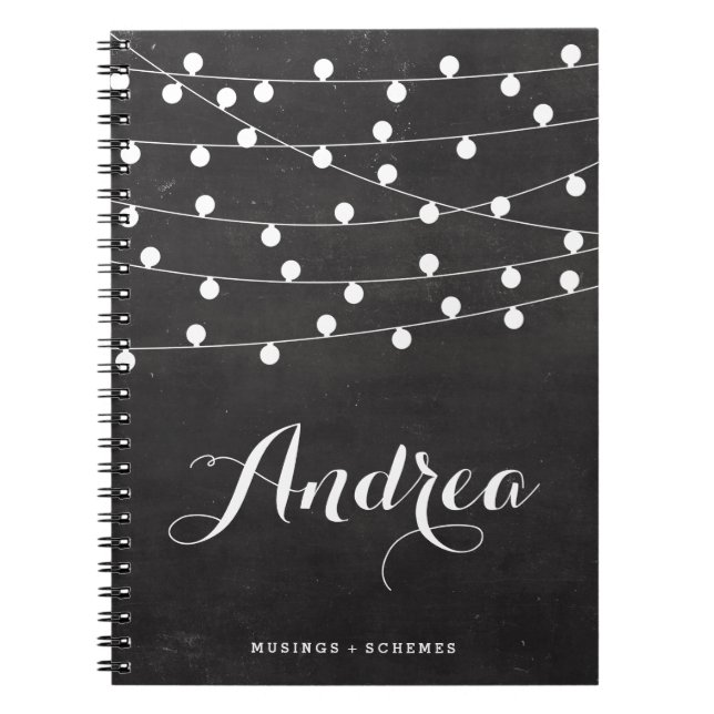 White String Lights on Chalkboard Personalized Notebook (Front)
