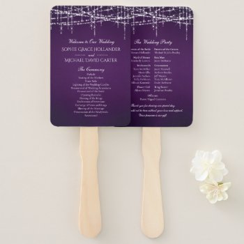 White String Lights On Royal Purple Hand Fan by Charmalot at Zazzle