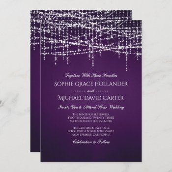 White String Lights On Royal Purple Invitation by Charmalot at Zazzle