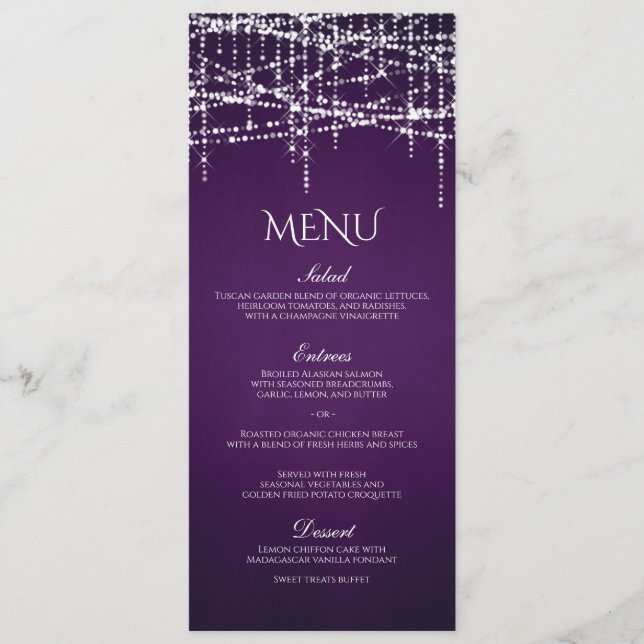 White String Lights on Royal Purple Menu (Front)
