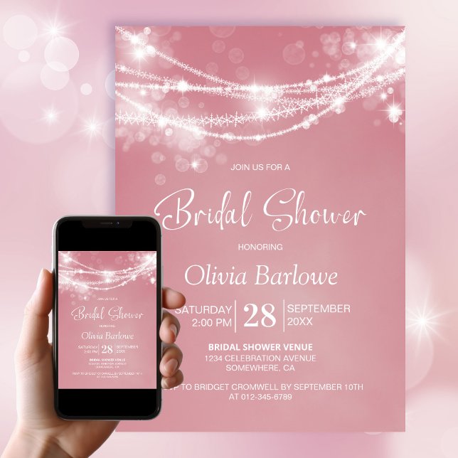 WHite String Lights Pink Bridal Shower Invitation (Creator Uploaded)