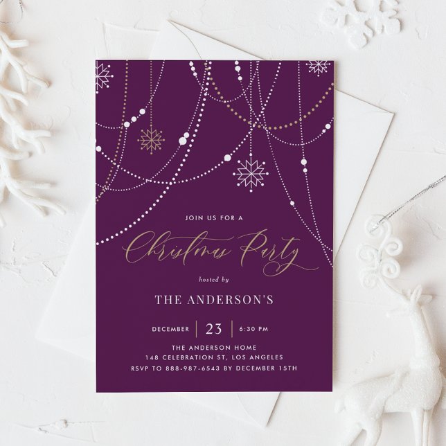 White String Lights Purple Christmas Party  Invitation (Creator Uploaded)