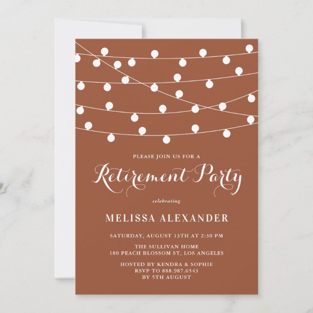 White String Lights Terracotta Retirement Party Invitation (Front)