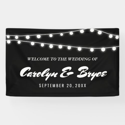 White String Of Lights Chalkboard Wedding Banner