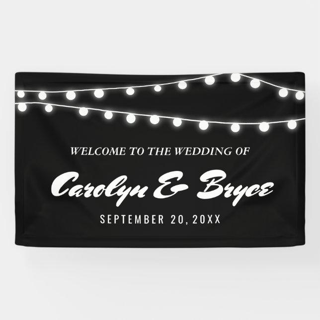 White String Of Lights Chalkboard Wedding Banner (Horizontal)