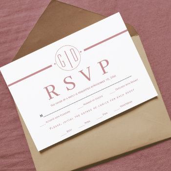 White Stripe And Initials Dusty Rose Pink Wedding Rsvp Card by weddings_ at Zazzle