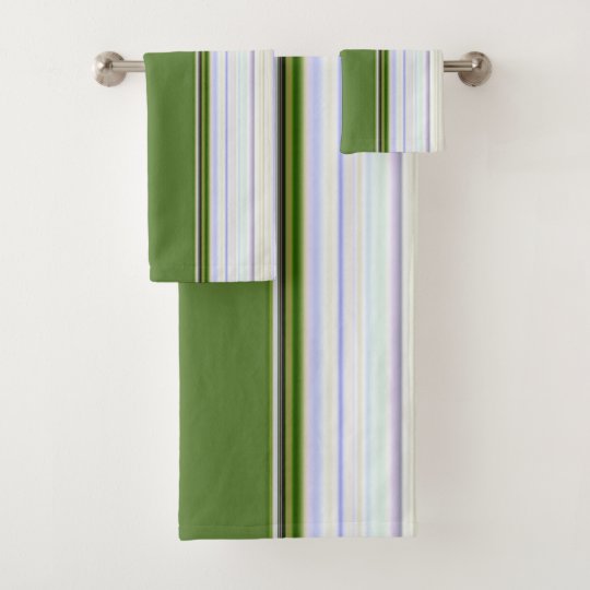 White Stripe on Green Bath Towel Set