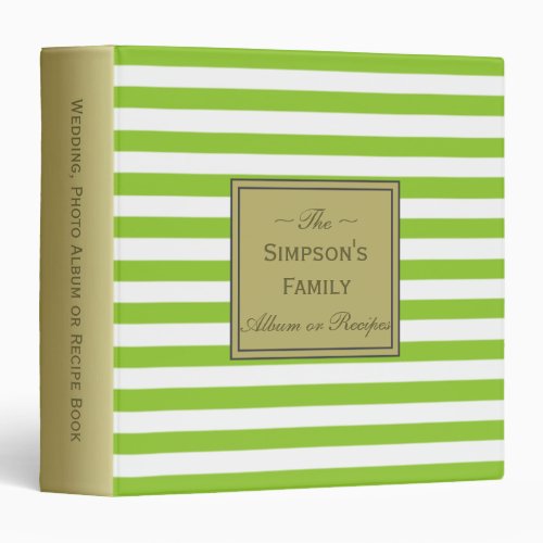 White Striped Apple Green Recipes Photo Wedding 3 Ring Binder