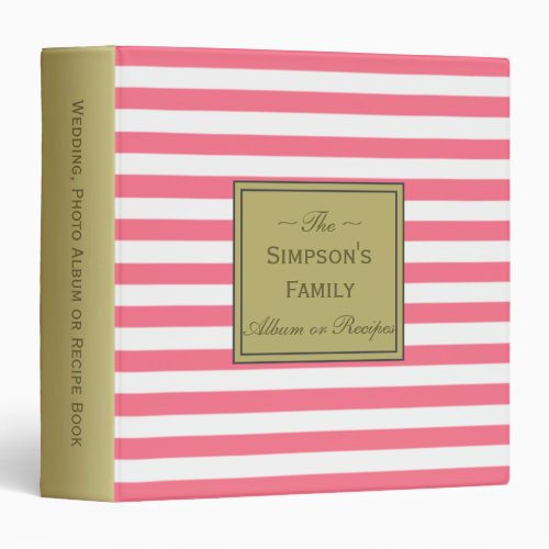White Striped Carnation Pink Recipes Photo Album 3 Ring Binder