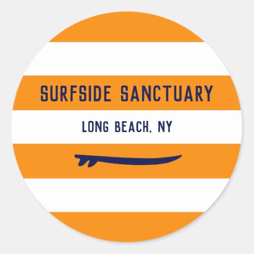 White Striped Changeable Background Surf Classic Round Sticker