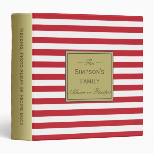 White Striped Crimson Red Recipes Wedding Album 3 Ring Binder