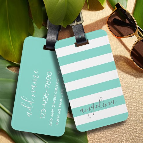 White Striped Pattern Custom Name _ CAN edit COLOR Luggage Tag