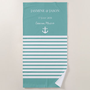 White Stripes Anchor Nautical Wedding Favors Beach Towel