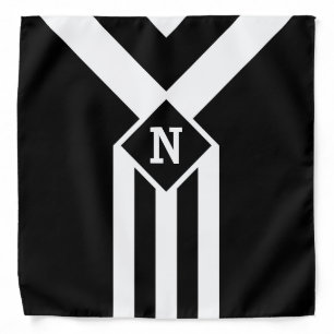 White Stripes and Chevrons on Black with Monogram Bandana