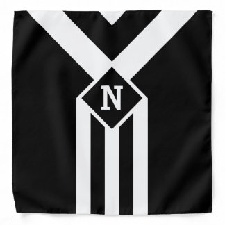 White Stripes and Chevrons on Black with Monogram Bandana