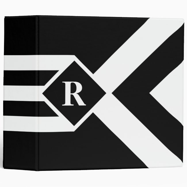 White Stripes and Chevrons on Black with Monogram Binder