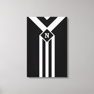 White Stripes and Chevrons on Black with Monogram Canvas Print
